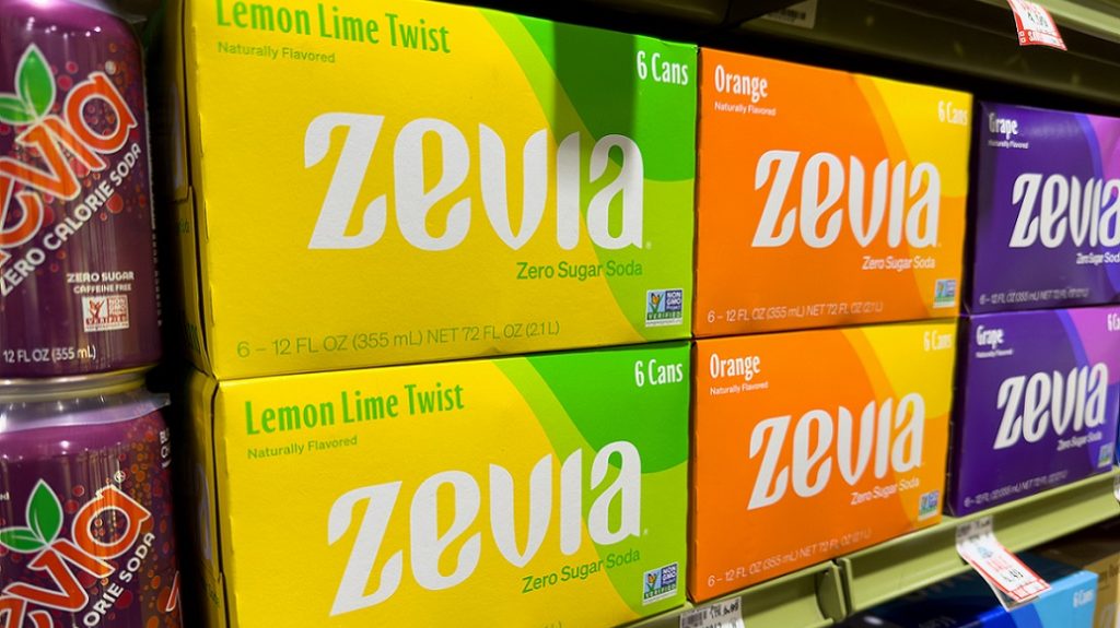 Cases of Zevia on sale in Los Angeles, 28 September 2023