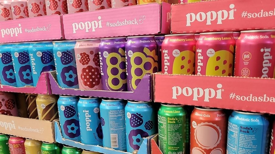 Cans of Poppi prebiotic soda in Key Food store in Queens, New York City, 6 January 2025