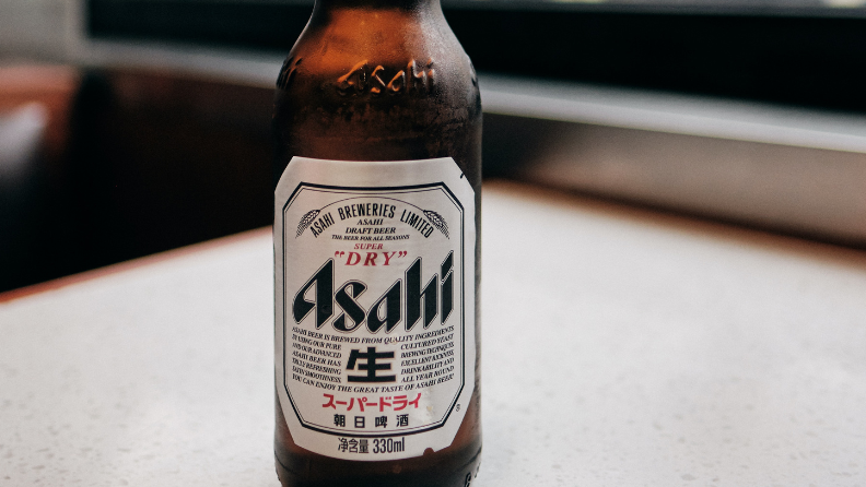A bottle of Asahi Super Dry